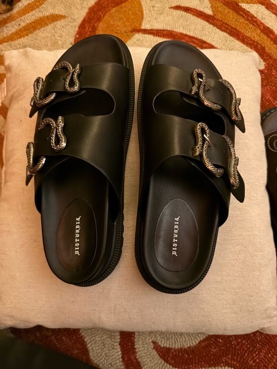 Disturbia Shoes - Mamba Snake Buckle Sandals - see size information, they run big.